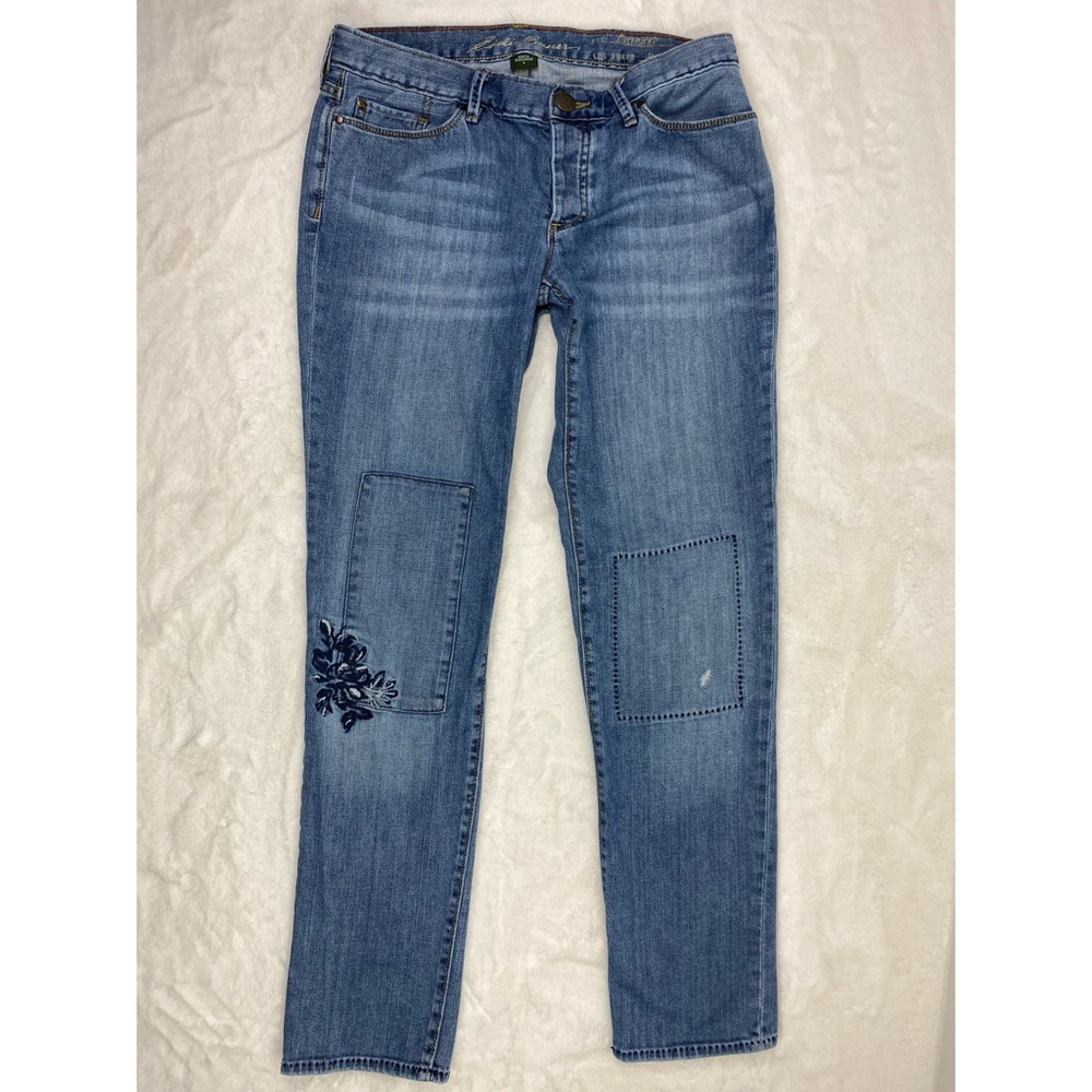Eddie Bauer Womens Jeans Size 4 Relaxed Boyfriend Embroidered Patch Low Rise